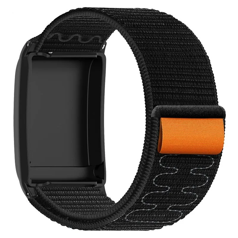 Nylon woven sports bracelet strap in obsidian black for Whoop 4.0 and 5.0, 22mm width with Velcro closure