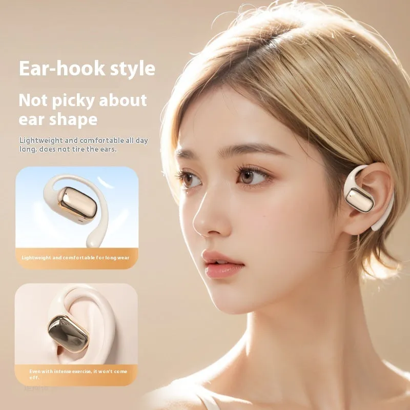 Ear-mounted wireless earpiece with digital display in black, white, and skin colour