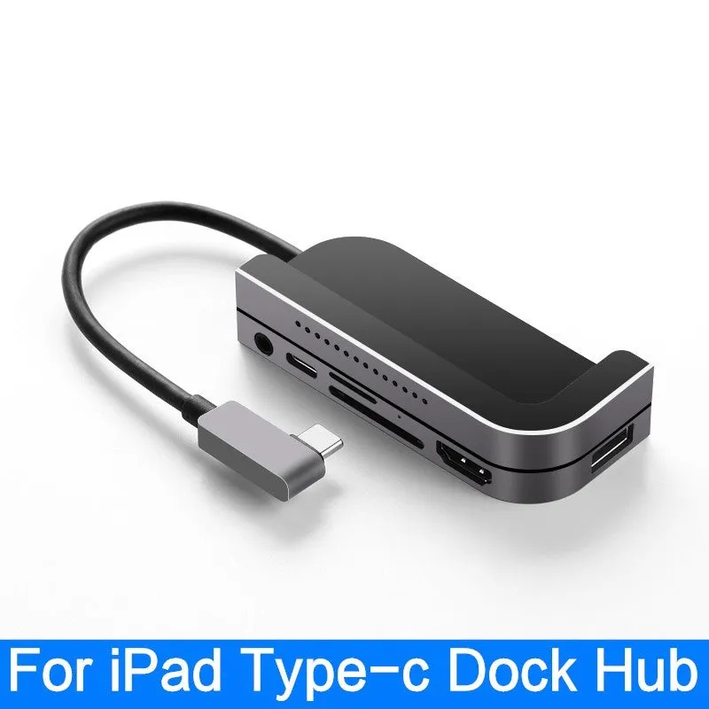 Silver aluminium grey USB-C 6-in-1 docking station for iPad Pro with HDMI port and card reader
