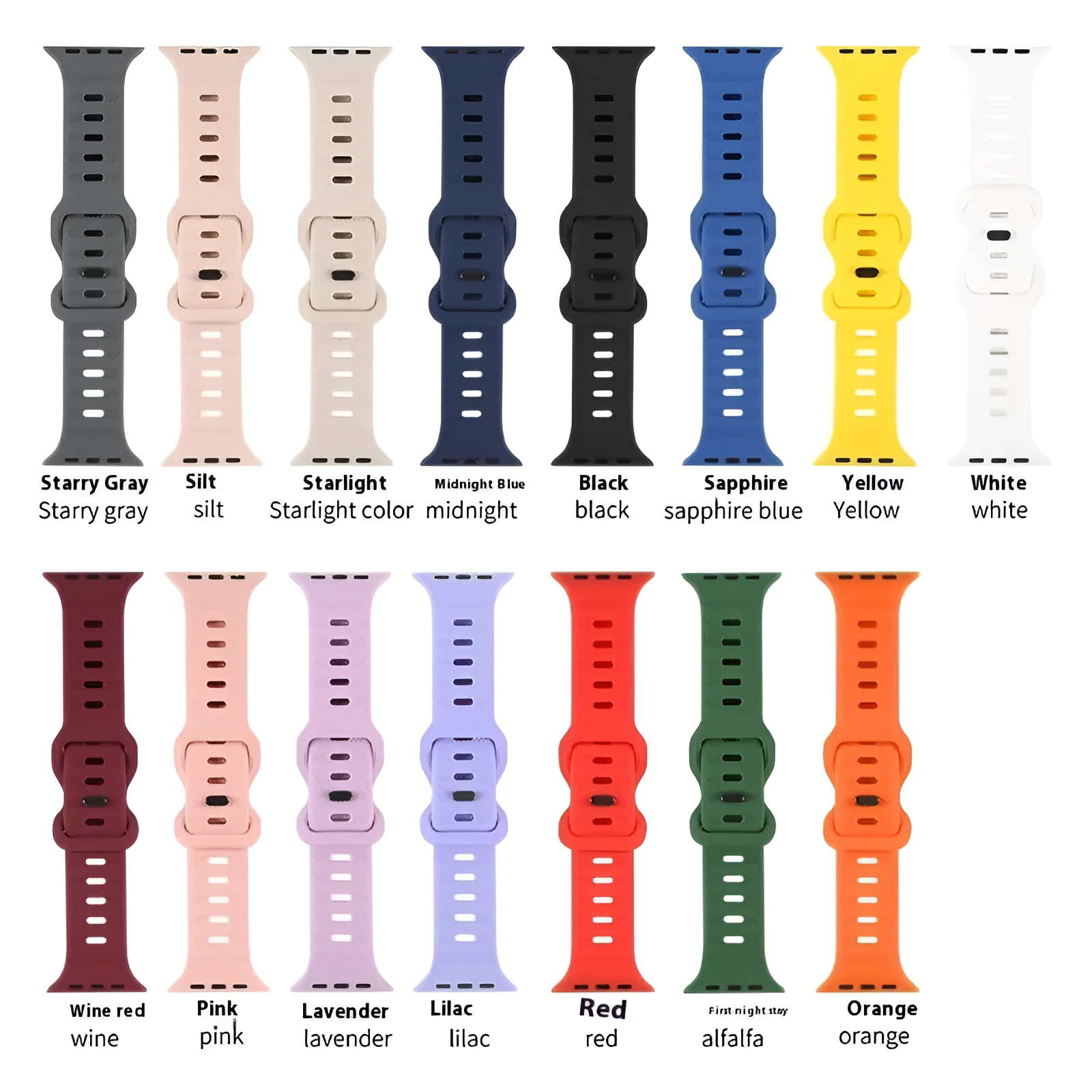 Solid colour monochrome silicone watch strap for Apple Watch 38mm to 49mm in assorted colours