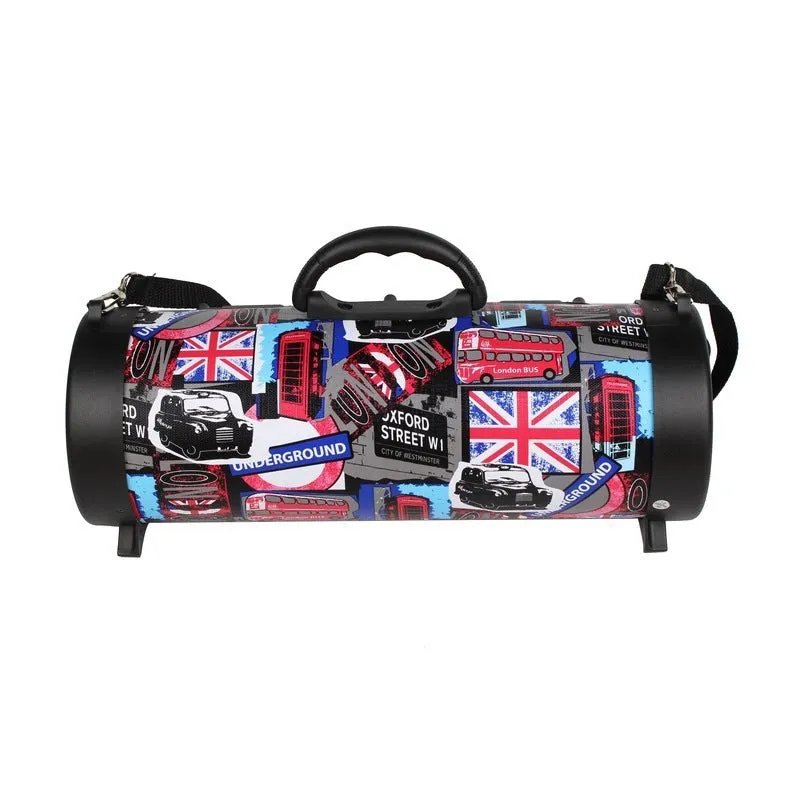 High-power portable wireless Bluetooth speaker with ABS casing, USB port, and controls; available in black.
