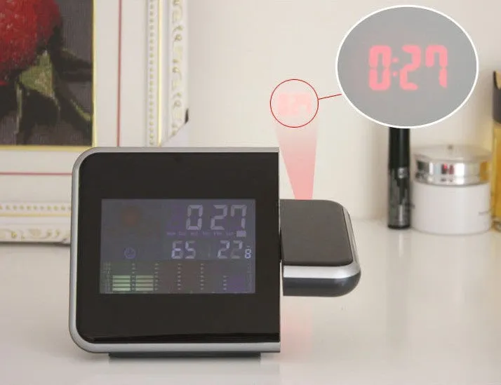 Home electronic clock with digital display and USB port, black plastic case, 16x6x12 cm size