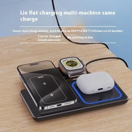 15W 3 in 1 LED fast wireless charger stand folding for iPhone, Apple Watch and AirPods