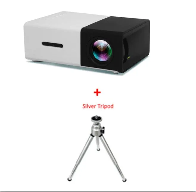 Yellow 1080p LED mini projector YG-300 with HDMI, USB, and TF card slots for portable home cinema