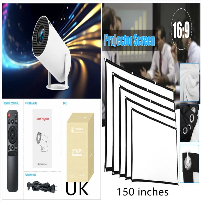 HY300 Pro Android portable projector with 170mm diameter compact design for home entertainment