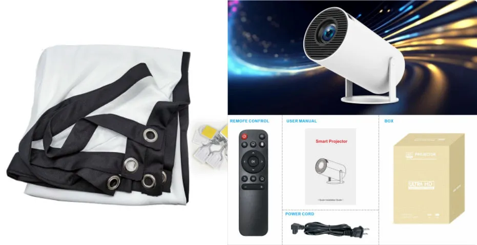 HY300 Pro Android portable projector with 170mm diameter compact design for home entertainment