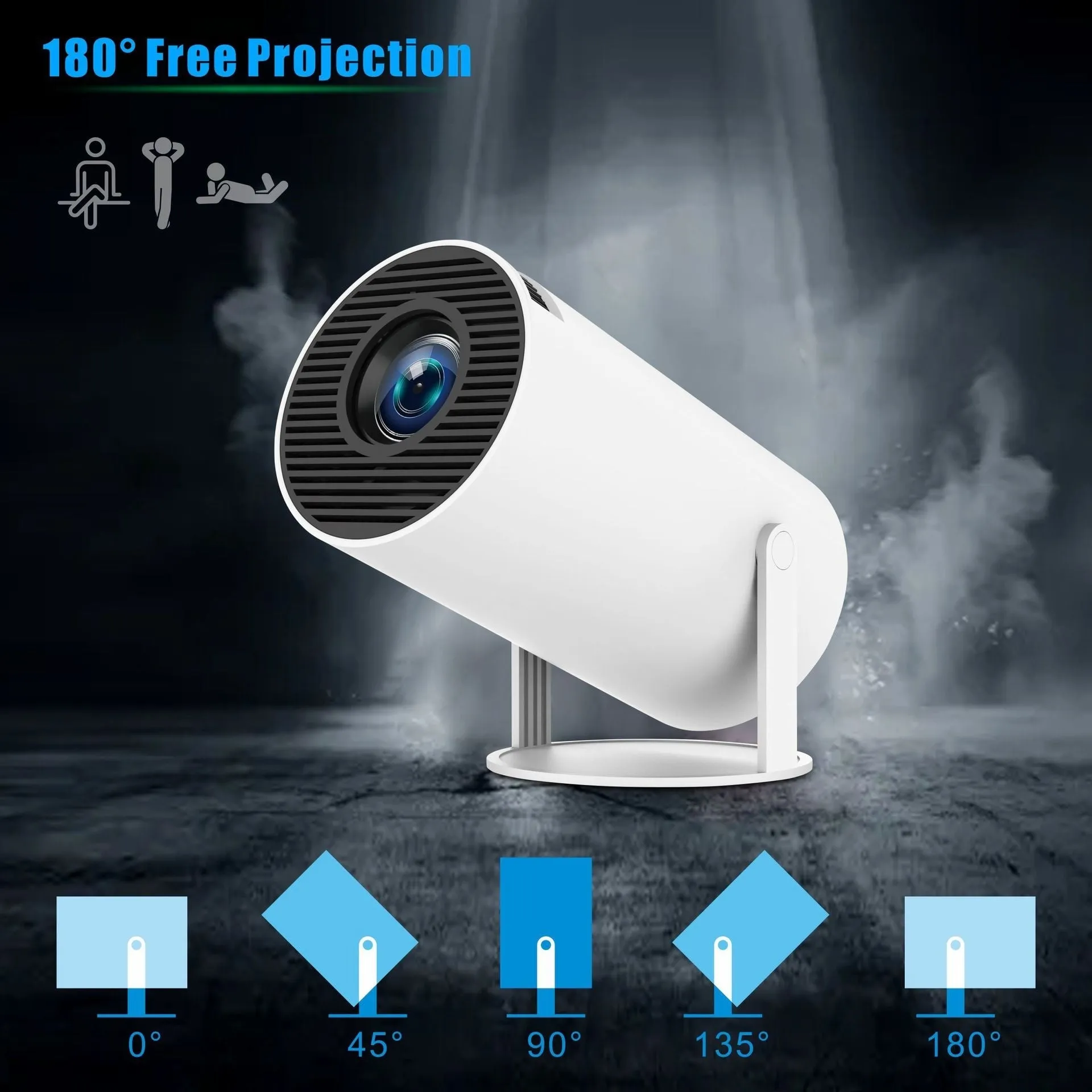 HY300 Pro Android portable projector with 170mm diameter compact design for home entertainment