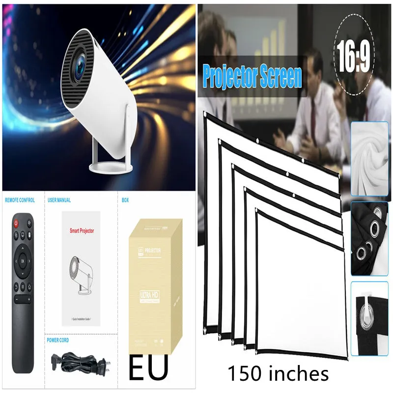 HY300 Pro Android portable projector with 170mm diameter compact design for home entertainment