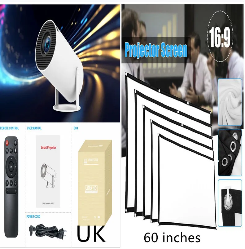 HY300 Pro Android portable projector with 170mm diameter compact design for home entertainment
