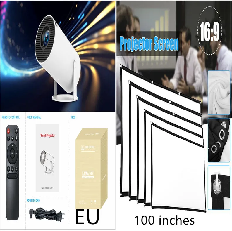 HY300 Pro Android portable projector with 170mm diameter compact design for home entertainment