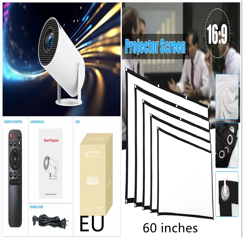 HY300 Pro Android portable projector with 170mm diameter compact design for home entertainment
