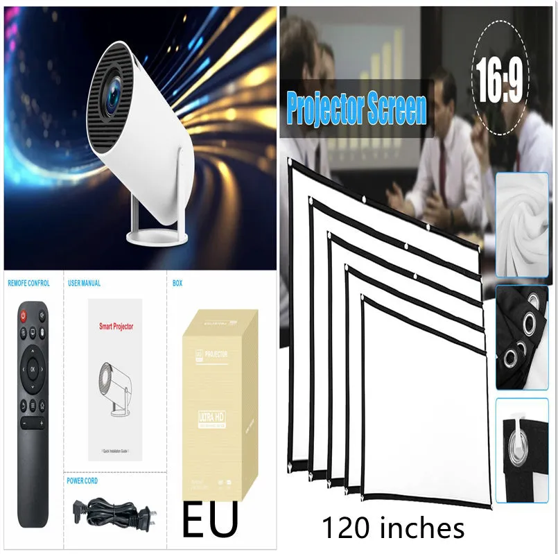 HY300 Pro Android portable projector with 170mm diameter compact design for home entertainment