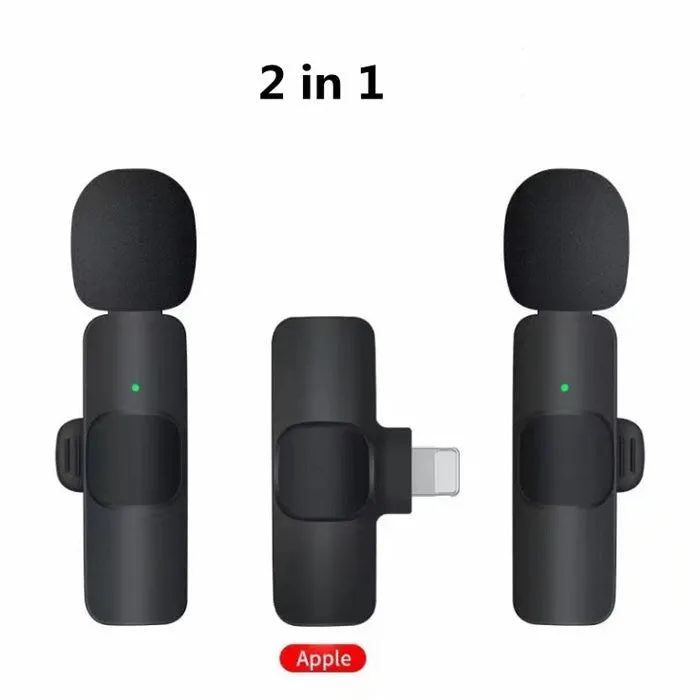 Wireless lavalier microphone with receiver, USB cable, and manual on white background