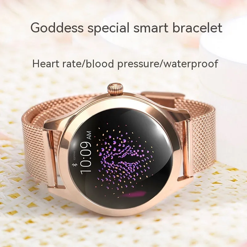 Women's multi-functional sports smartwatch with heart rate monitoring on wrist