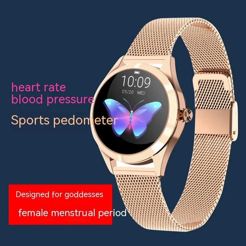 Women's multi-functional sports smartwatch with heart rate monitoring on wrist