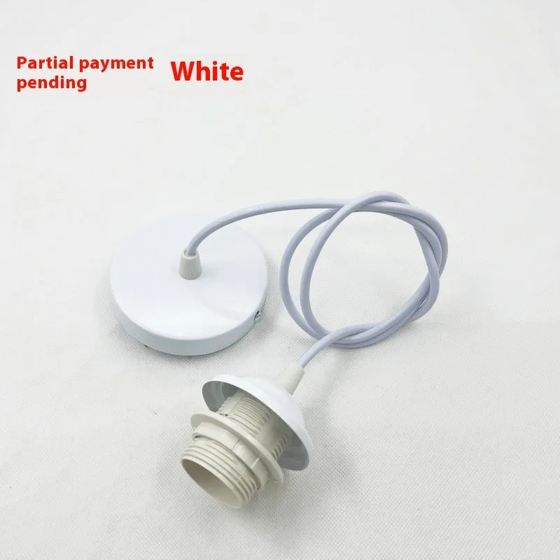 White plastic E27 lamp holder with full tooth socket and 2.5-metre hanging wire for ceiling light accessory