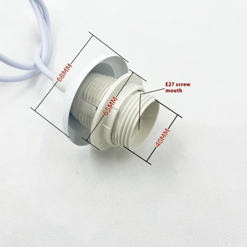 White plastic E27 lamp holder with full tooth socket and 2.5-metre hanging wire for ceiling light accessory