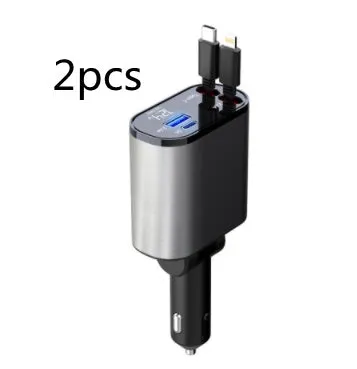 Metal car charger 100W with retractable cable and adjustable head on black background