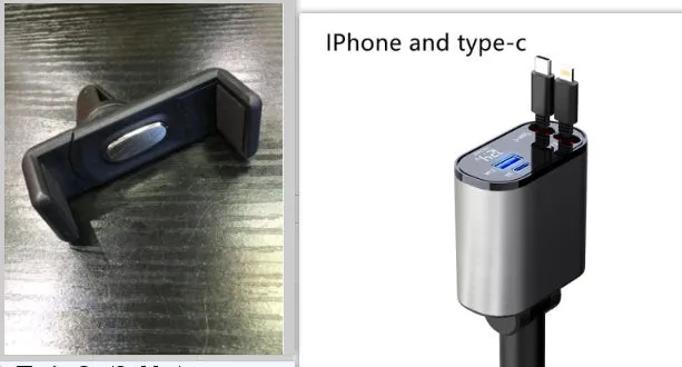 Metal car charger 100W with retractable cable and adjustable head on black background