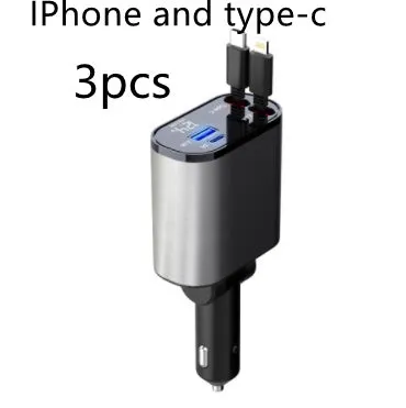 Metal car charger 100W with retractable cable and adjustable head on black background