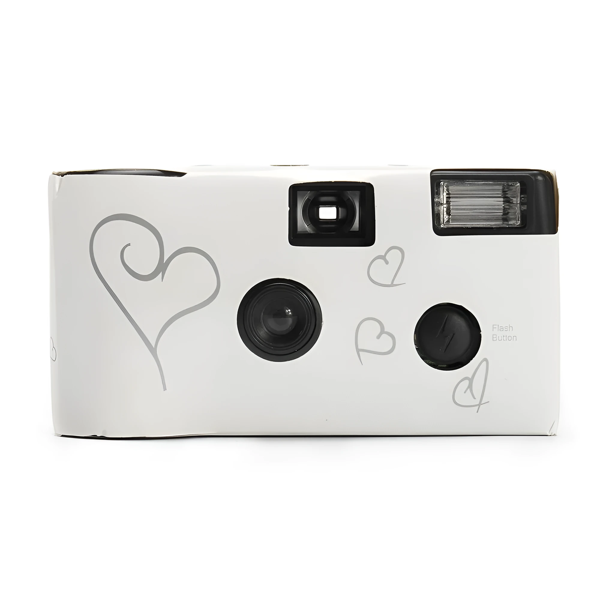 White disposable film camera with manual operation and 3x optical zoom, compact 11.5x6.0x3.3cm size