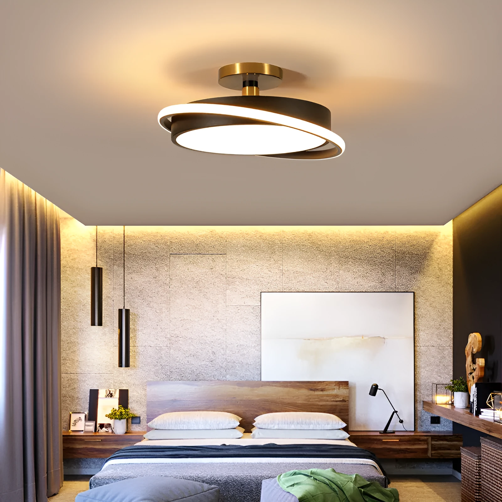 Round black gold LED ceiling light with electrodeless dimming in three sizes