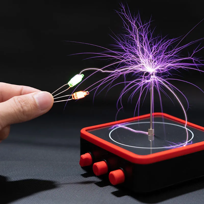 Music Tesla coil lightning speaker in black with Bluetooth connection, adjustable arc length, compact host