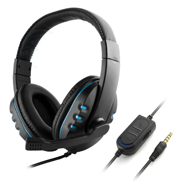 Warlord gaming headset wired with blue colour and soft PU leather earmuffs on black background