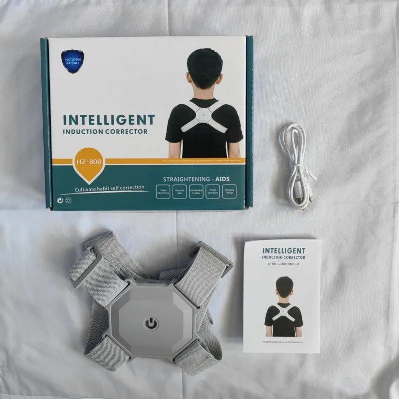 Smart posture corrector belt in gray packaging, adjustable for kids and adults, 210g