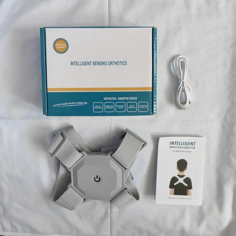 Smart posture corrector belt in gray packaging, adjustable for kids and adults, 210g