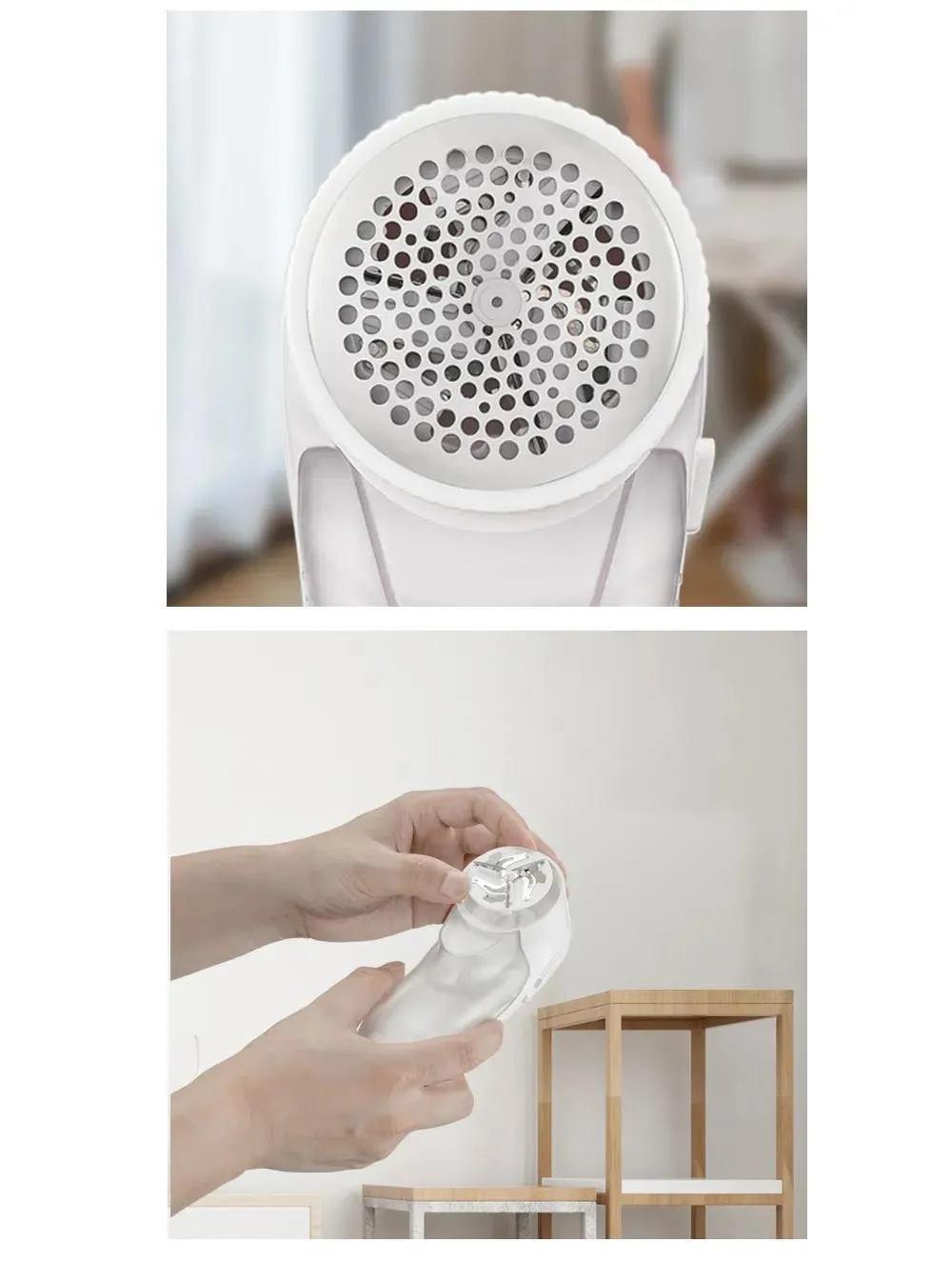 White lint remover machine with USB charging, 4W motor, 500mAh battery, 250g weight
