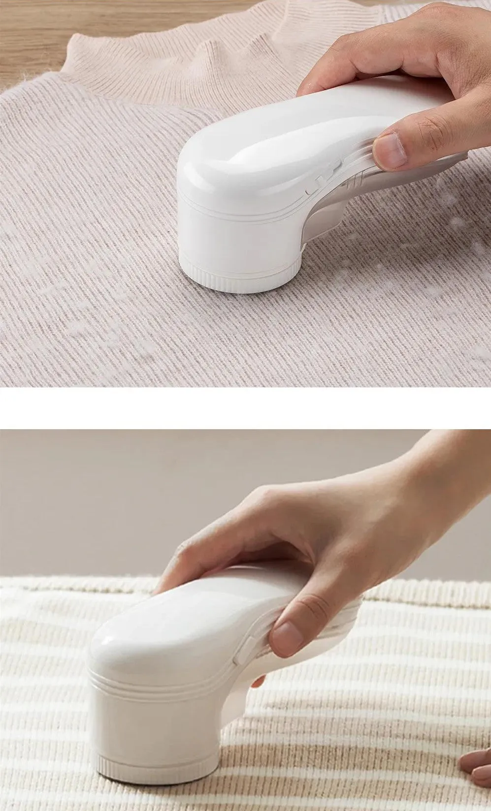 White lint remover machine with USB charging, 4W motor, 500mAh battery, 250g weight