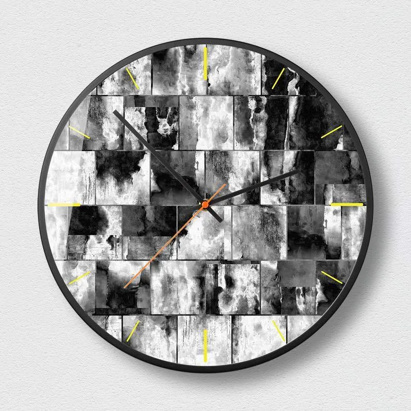 Abstract art round wall clock with sweep second movement in Mysterious Black colour