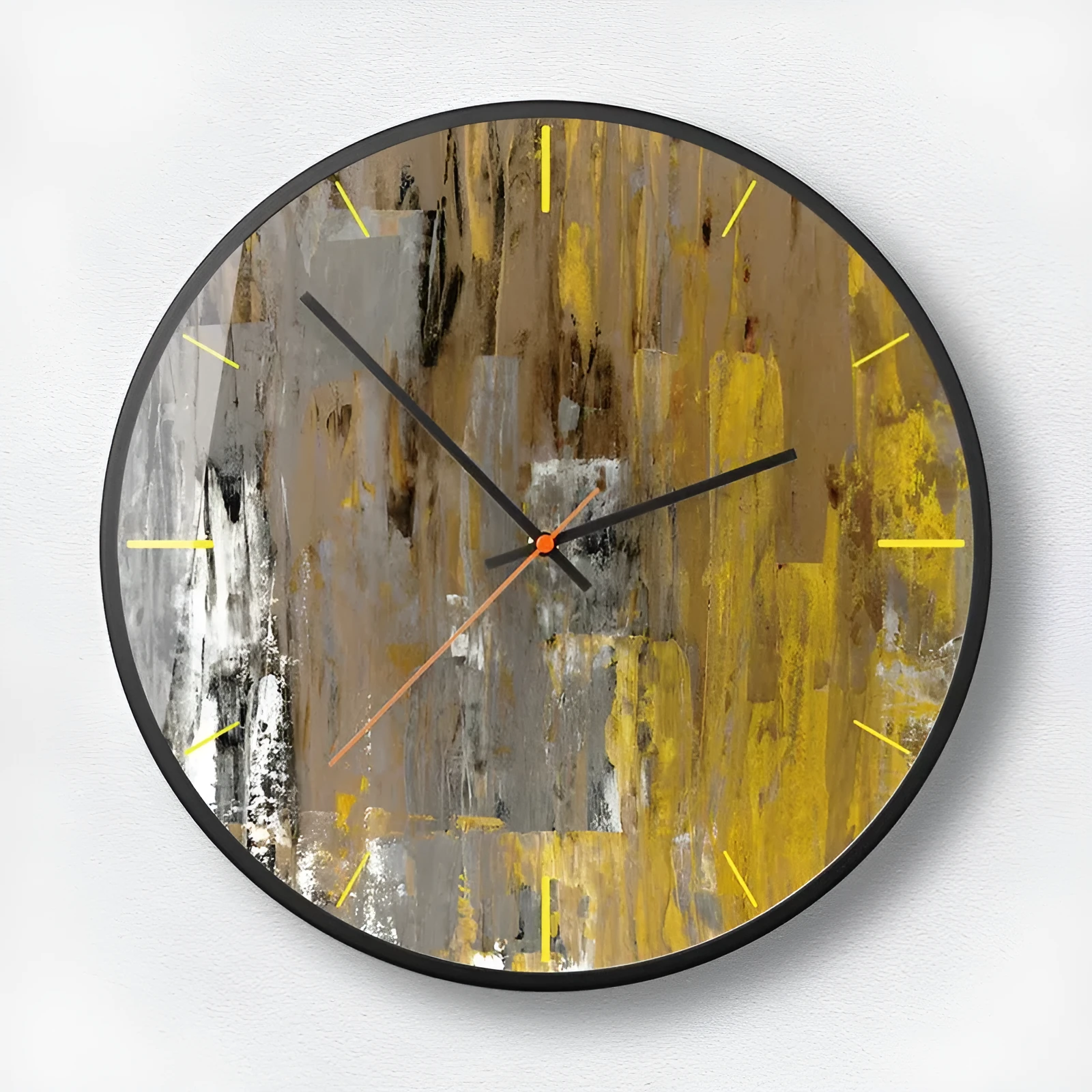 Abstract art round wall clock with sweep second movement in Mysterious Black colour