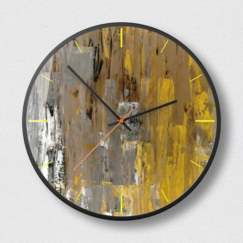 Abstract art round wall clock with sweep second movement in Mysterious Black colour