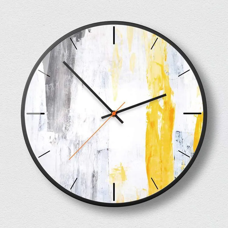 Abstract art round wall clock with sweep second movement in Mysterious Black colour
