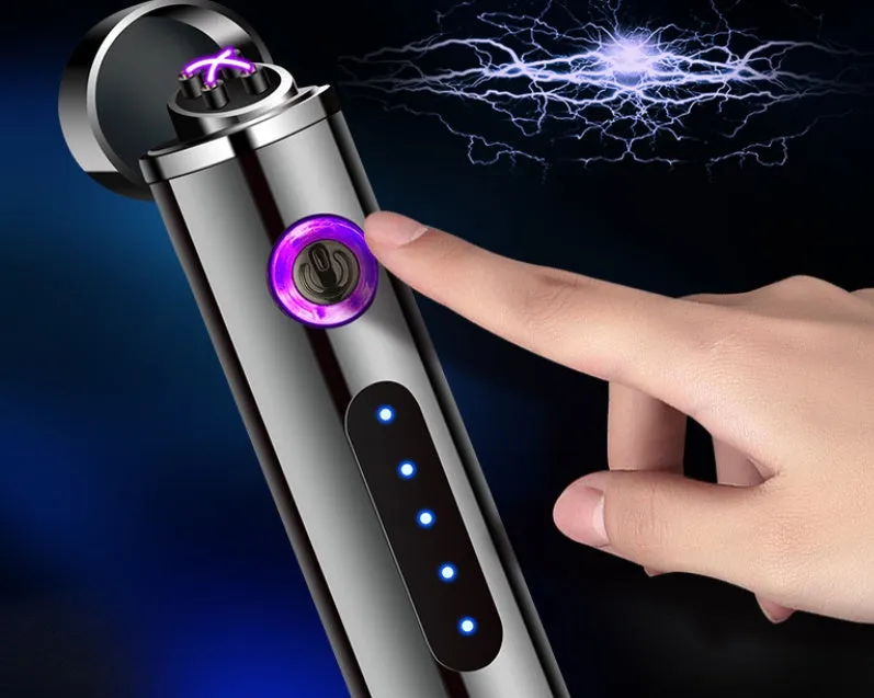 USB electronic cigarette lighter with metal cylindrical body, 8.4 x 1.4 cm, in black colour option