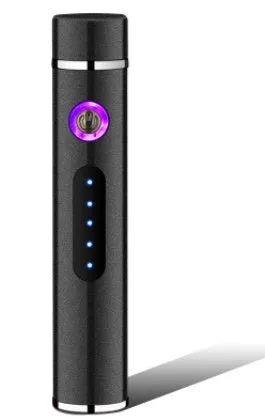 USB electronic cigarette lighter with metal cylindrical body, 8.4 x 1.4 cm, in black colour option