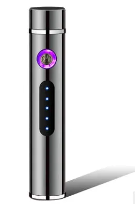 USB electronic cigarette lighter with metal cylindrical body, 8.4 x 1.4 cm, in black colour option