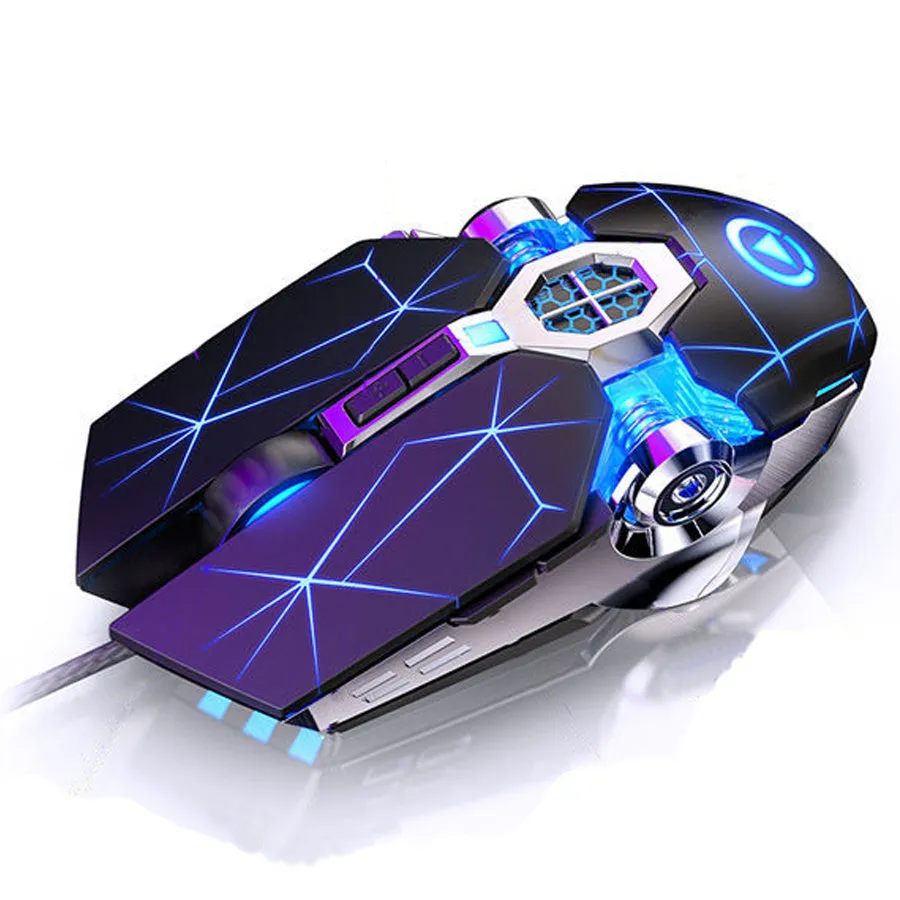 Wired gaming mouse in black with 7 buttons, USB cable, and adjustable DPI settings for desktop and notebook use