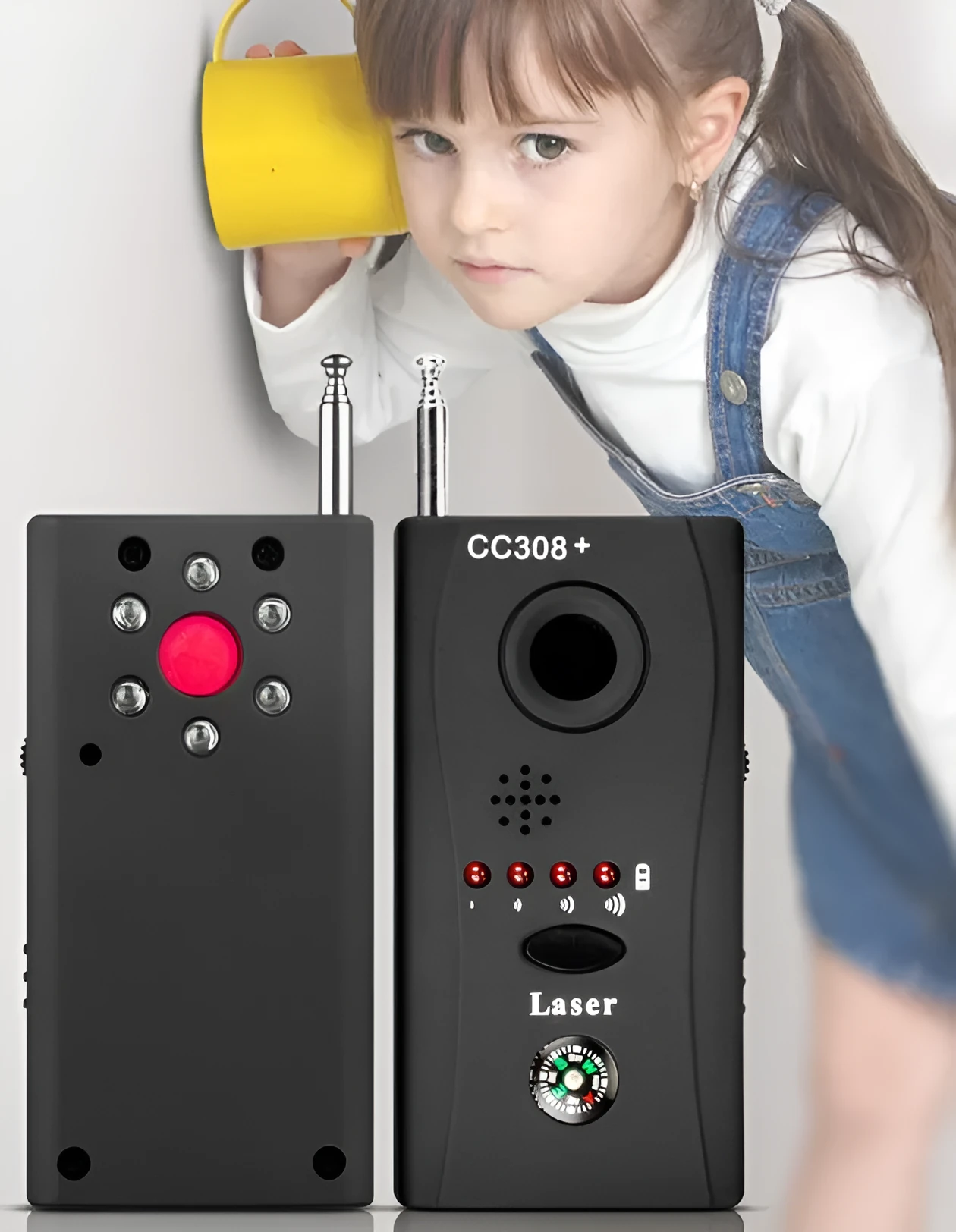 Signal detector anti-eavesdropping device with antenna, measuring 65mm x 48mm x 15mm