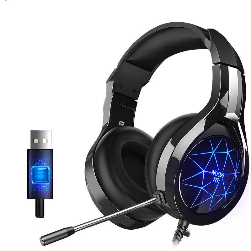 Wired gaming headset with microphone, memory foam ear cushions, and adjustable headband