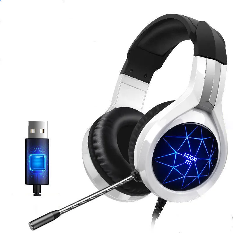 Wired gaming headset with microphone, memory foam ear cushions, and adjustable headband