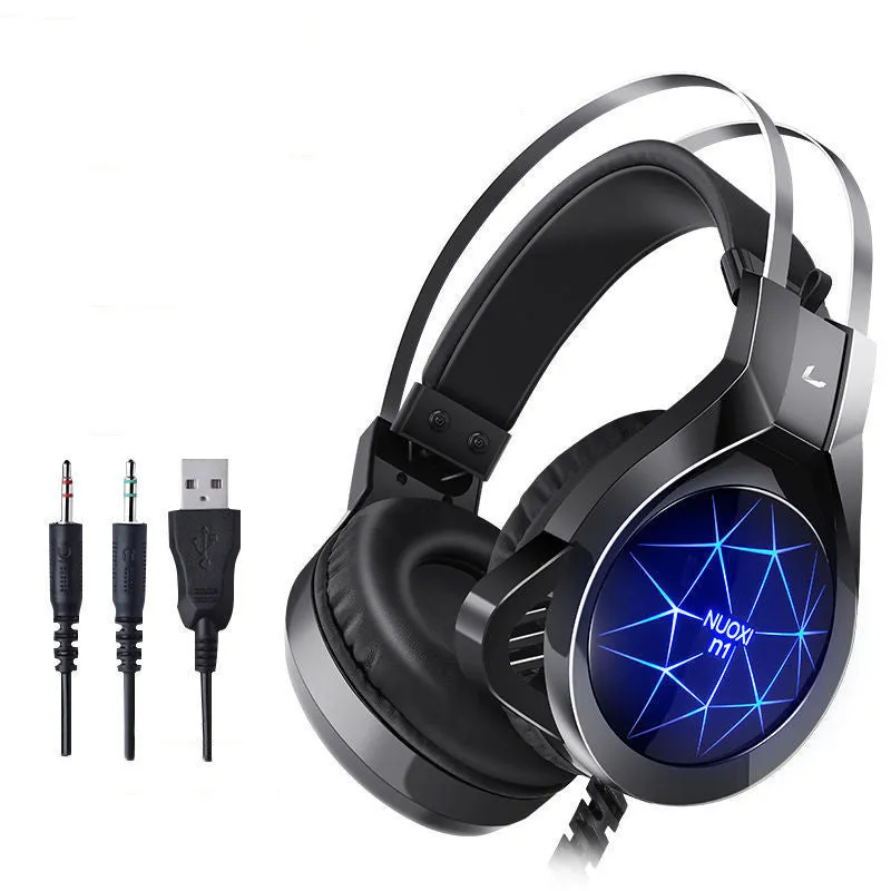 Wired gaming headset with microphone, memory foam ear cushions, and adjustable headband