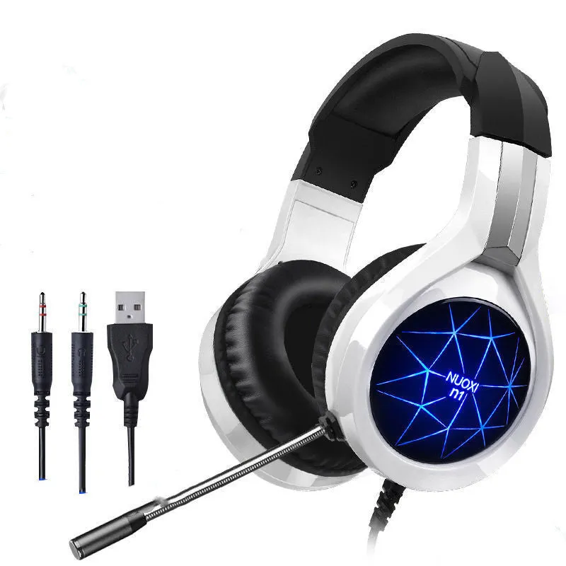 Wired gaming headset with microphone, memory foam ear cushions, and adjustable headband