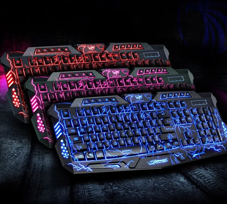 J10 wired gaming keyboard set with tricolor backlight black colour Russian layout includes black mouse