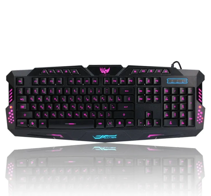 J10 wired gaming keyboard set with tricolor backlight black colour Russian layout includes black mouse