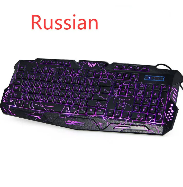 J10 wired gaming keyboard set with tricolor backlight black colour Russian layout includes black mouse