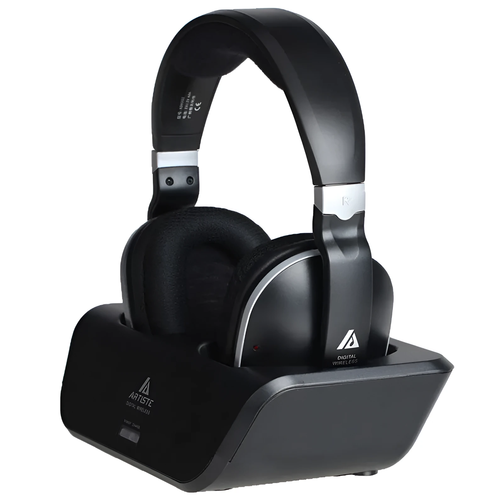 Black ABS on-ear wireless headphones for TV viewing with bass sound