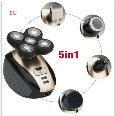 5-in-1 multifunctional electric shaver black gold with floating blades, rechargeable, IPX7 waterproof